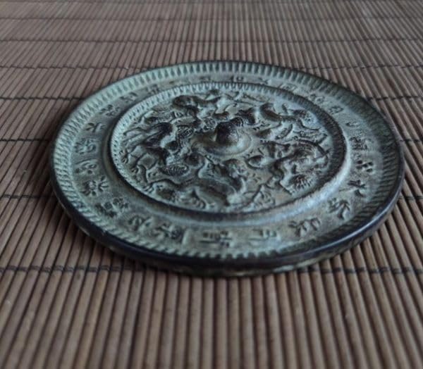 純銅鏡 青銅鏡 ブロンズ 雁南飛銅鏡 ミラー 神獣 銅器 青銅彫 銅製